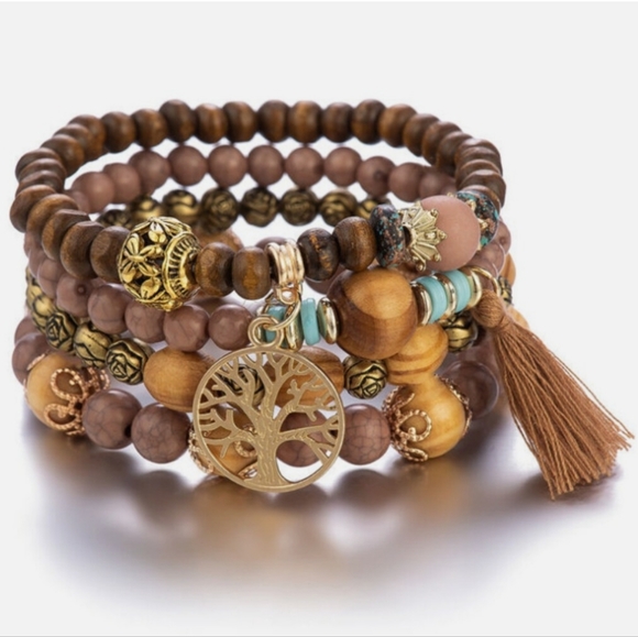 Fashion Jewelry Jewelry - Creative Bohemian Bracelet Layered Beaded Stretch Bracelet,Brown Color.